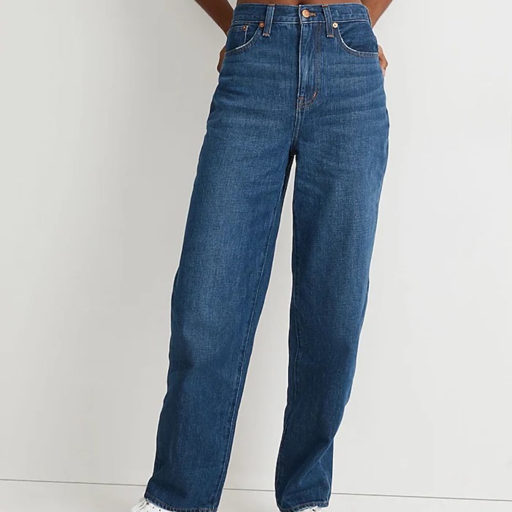 MADEWELL women's Baggy Straight Jeans Dark Worn Indigo Wash size 28 high waist